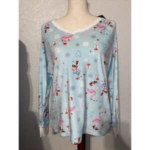 Cuddl Duds Size Small Christmas Pink Flamingo Pajama Top NEW WITH TAGS